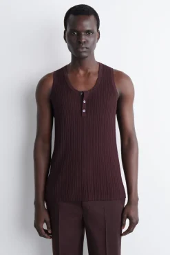 SILK-COTTON HENLEY TANK TOP