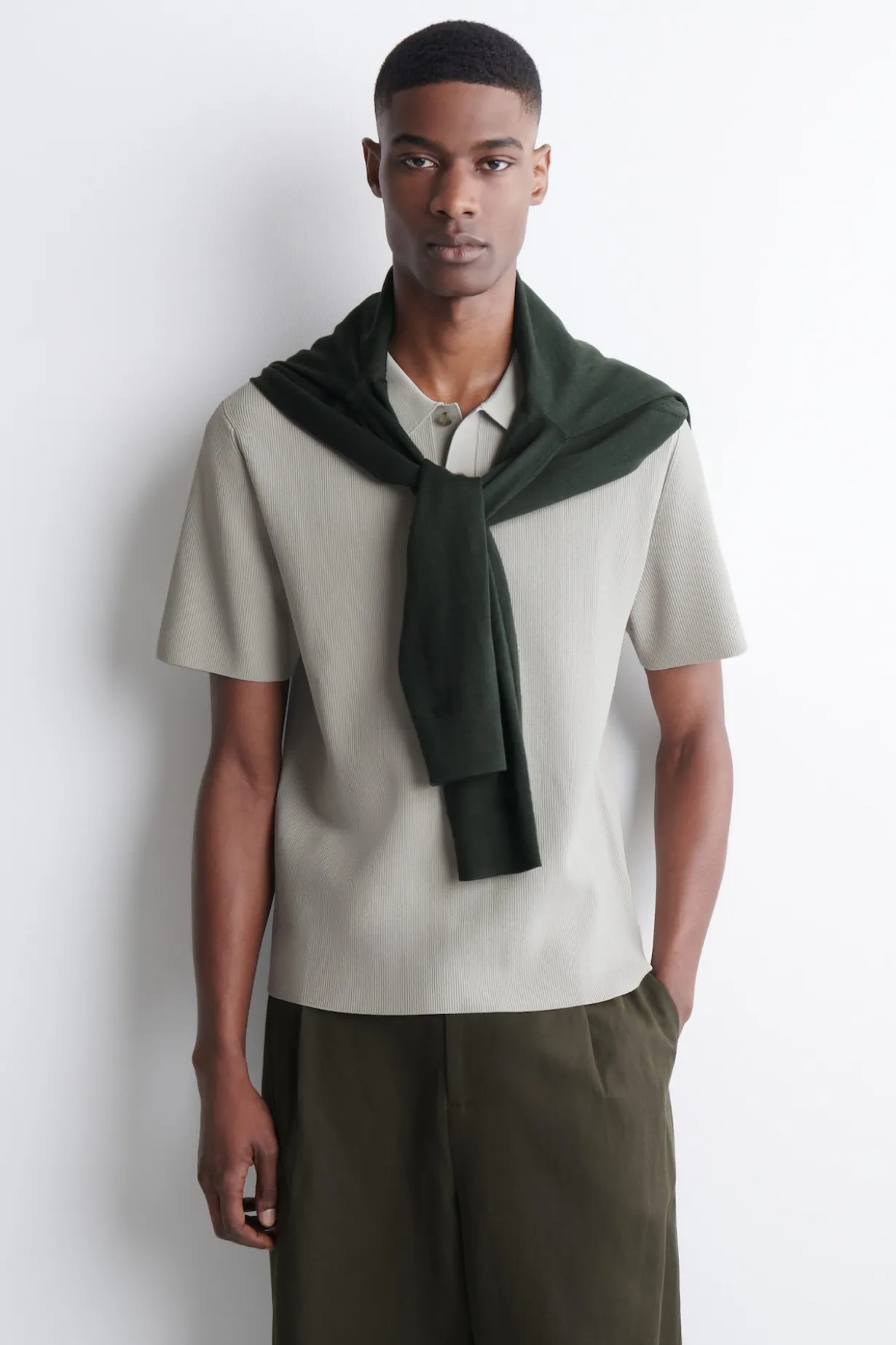 SLIM RIBBED BOUCLÉ-KNIT POLO SHIRT