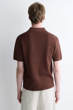 SLIM RIBBED BOUCLÉ-KNIT POLO SHIRT