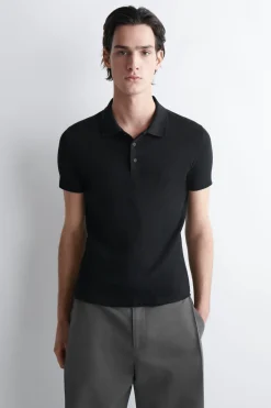 SLIM RIBBED COTTON POLO SHIRT