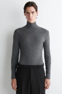 SLIM WOOL-JERSEY ROLLNECK TOP