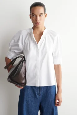 SMOCKED PUFF-SLEEVE BLOUSE