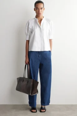 SMOCKED PUFF-SLEEVE BLOUSE