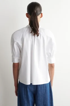 SMOCKED PUFF-SLEEVE BLOUSE