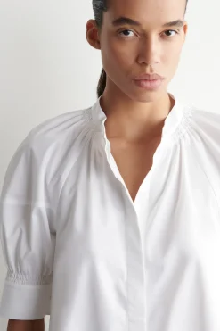 SMOCKED PUFF-SLEEVE BLOUSE