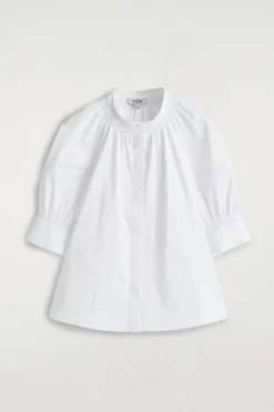 SMOCKED PUFF-SLEEVE BLOUSE