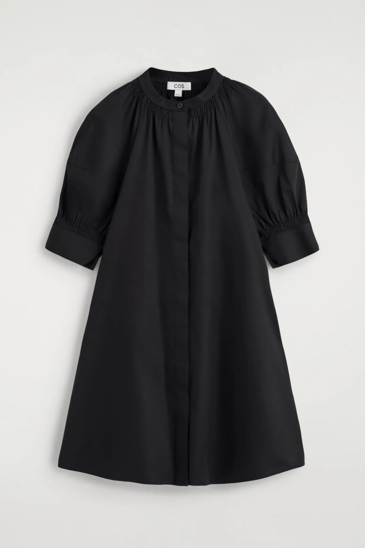 SMOCKED PUFF-SLEEVE SHIRT DRESS