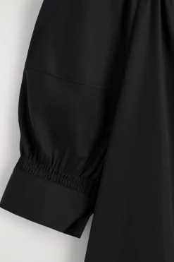 SMOCKED PUFF-SLEEVE SHIRT DRESS