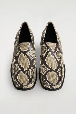 SQUARE-TOE LEATHER HEEL LOAFERS