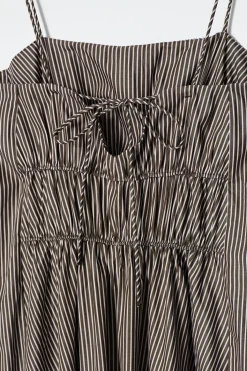 STRIPED GATHERED WAIST MIDI DRESS