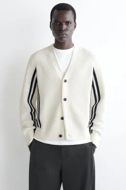 STRIPED OPEN-KNIT COTTON CARDIGAN