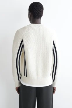 STRIPED OPEN-KNIT COTTON CARDIGAN