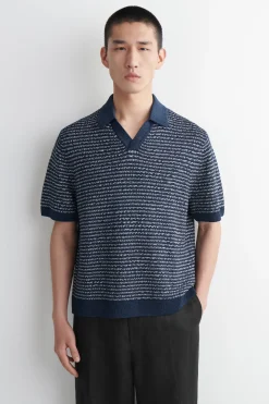 STRIPED OPEN-KNIT POLO SHIRT