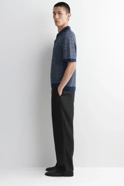 STRIPED OPEN-KNIT POLO SHIRT