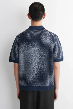STRIPED OPEN-KNIT POLO SHIRT