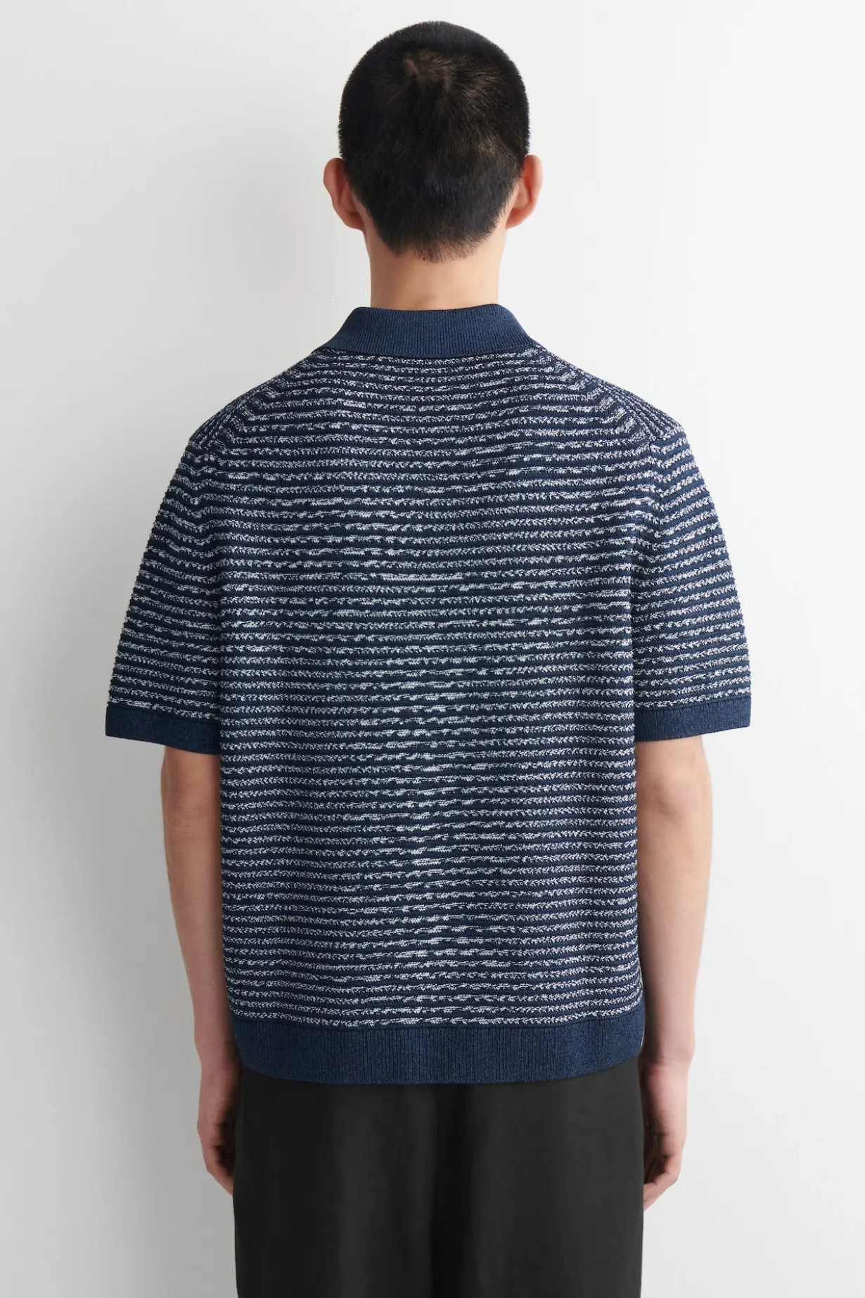 STRIPED OPEN-KNIT POLO SHIRT