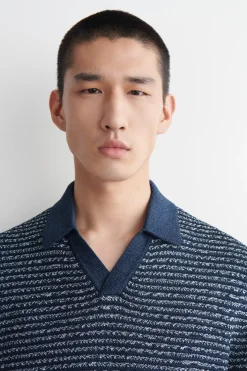 STRIPED OPEN-KNIT POLO SHIRT