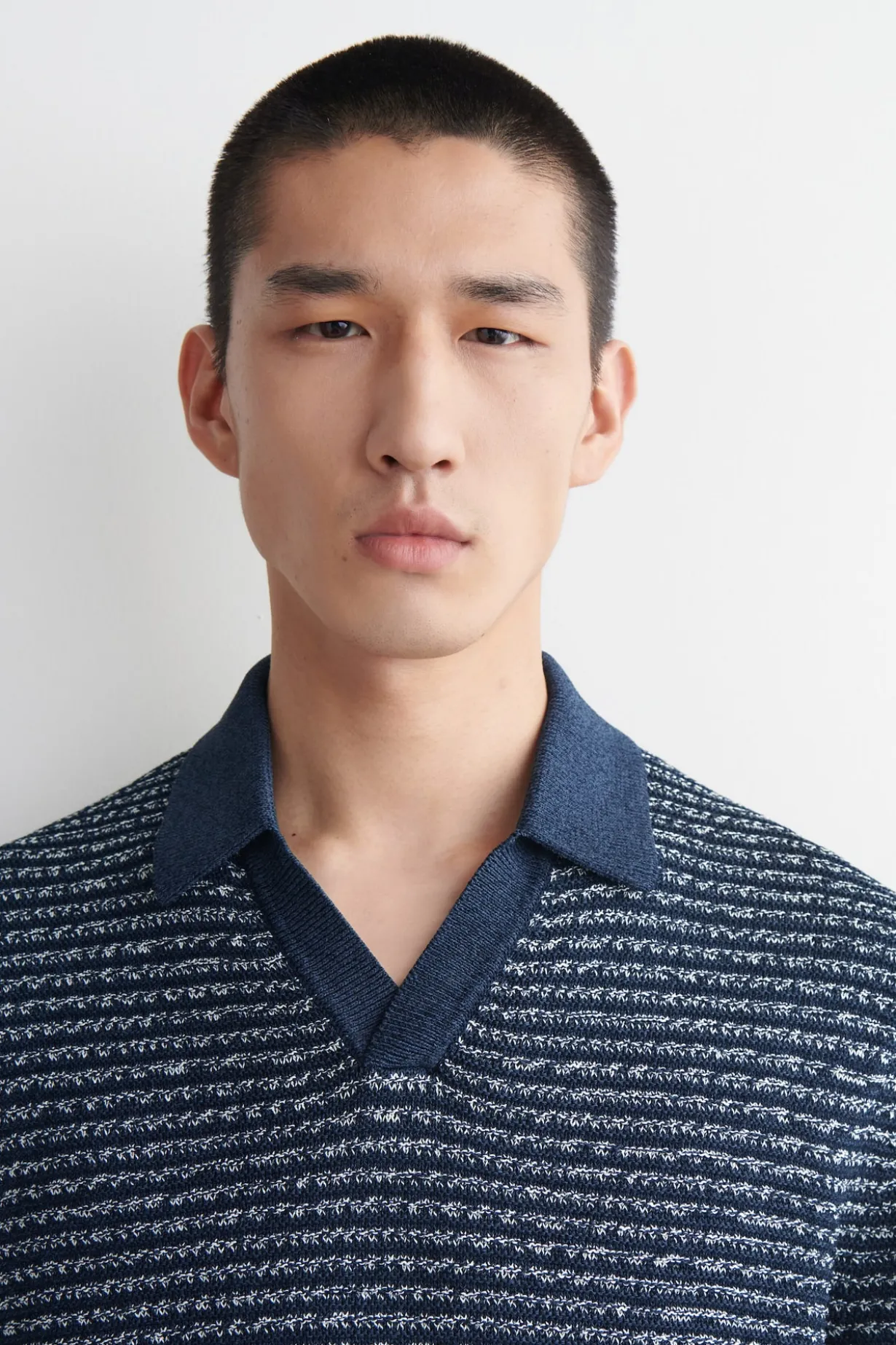 STRIPED OPEN-KNIT POLO SHIRT