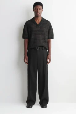STRIPED OPEN-KNIT POLO SHIRT