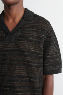 STRIPED OPEN-KNIT POLO SHIRT