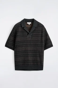 STRIPED OPEN-KNIT POLO SHIRT