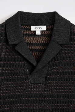 STRIPED OPEN-KNIT POLO SHIRT