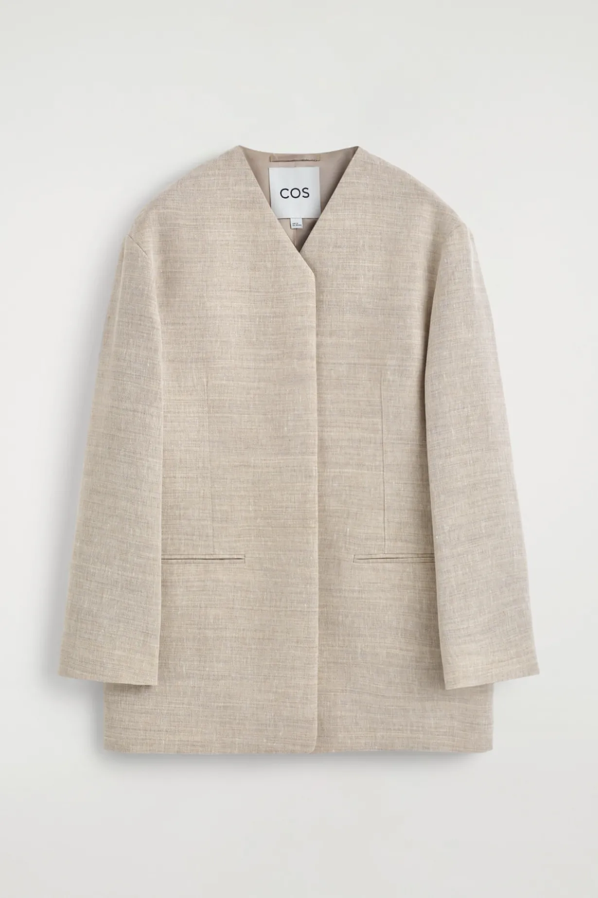 STRUCTURED COLLARLESS LINEN BLAZER