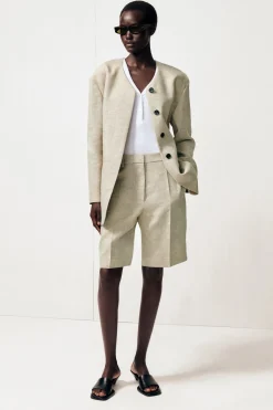 STRUCTURED COLLARLESS LINEN BLAZER
