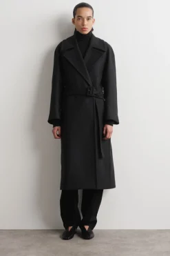 TAILORED BELTED WOOL-TWILL COAT