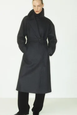 TAILORED BELTED WOOL-TWILL COAT