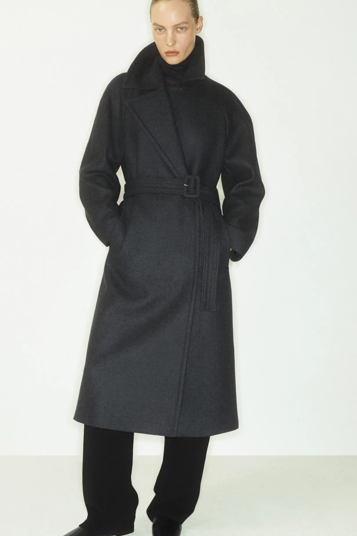TAILORED BELTED WOOL-TWILL COAT