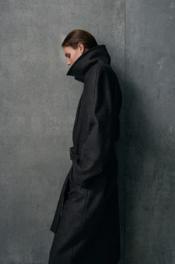 TAILORED BELTED WOOL-TWILL COAT