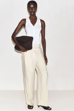 TAILORED LINEN-BLEND STRAIGHT-LEG PANTS