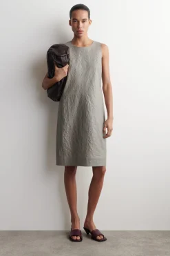 TEXTURED-LEATHER SHIFT DRESS