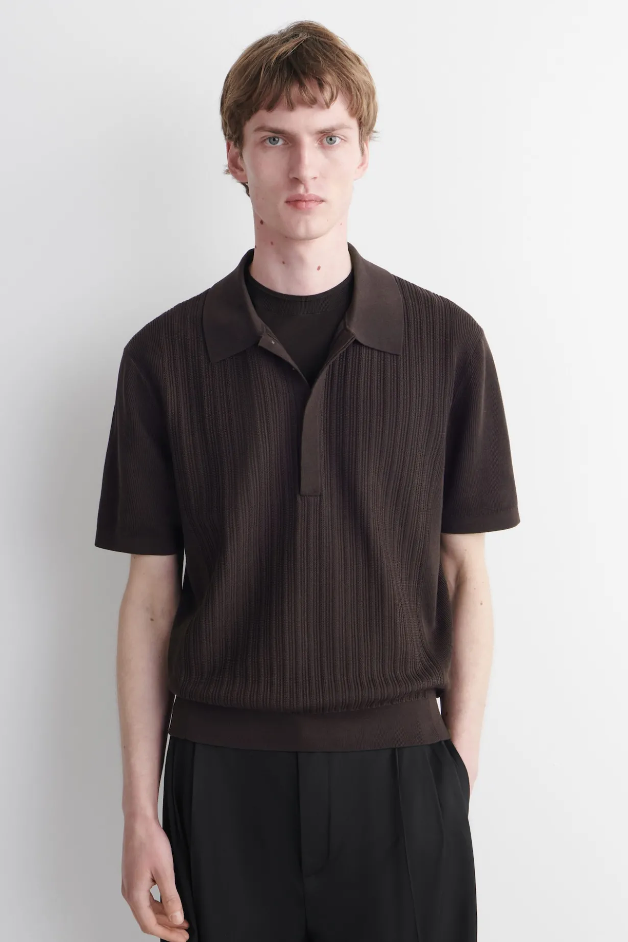 TEXTURED-PANEL COTTON POLO SHIRT