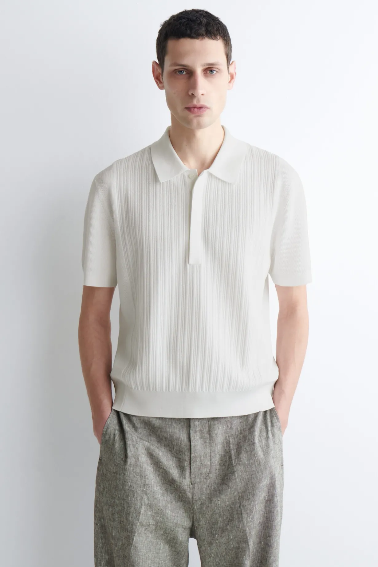 TEXTURED-PANEL COTTON POLO SHIRT