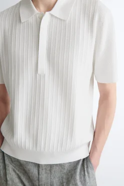 TEXTURED-PANEL COTTON POLO SHIRT