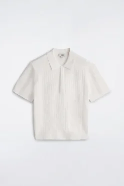 TEXTURED-PANEL COTTON POLO SHIRT