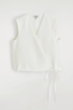 TIE-DETAIL LINEN-BLEND WRAP VEST