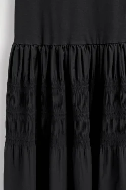 TIERED GATHERED MIDI DRESS