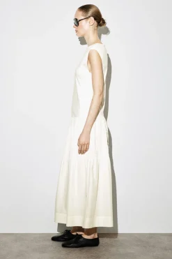 TIERED GATHERED MIDI DRESS