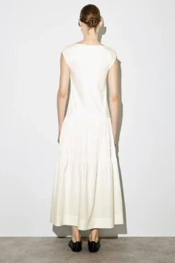 TIERED GATHERED MIDI DRESS