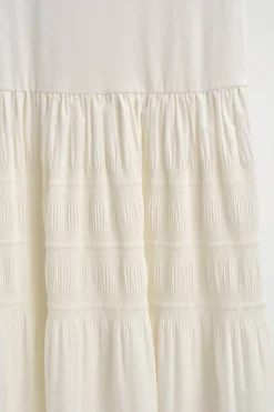 TIERED GATHERED MIDI DRESS