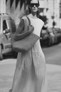 TIERED GATHERED MIDI DRESS
