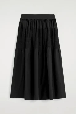 TIERED GATHERED MIDI SKIRT