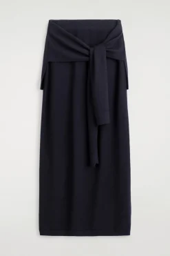 TIE-WAIST MERINO WOOL MIDI SKIRT