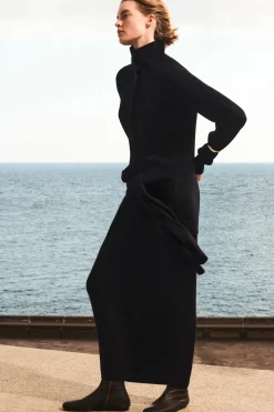 TIE-WAIST MERINO WOOL MIDI SKIRT