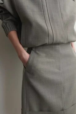 TURN-UP WOOL-BLEND PENCIL SKIRT