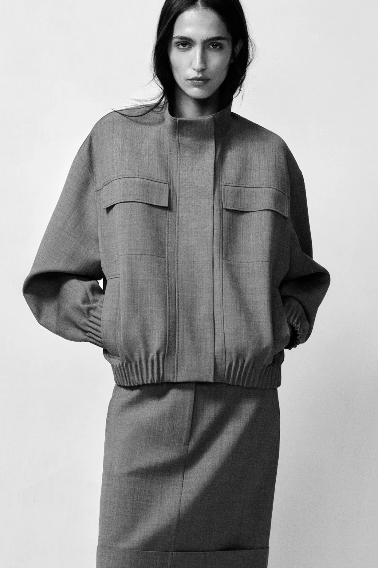TURN-UP WOOL-BLEND PENCIL SKIRT