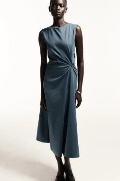 TWIST-DETAIL JERSEY MIDI DRESS